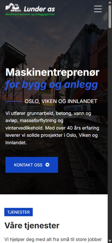 Lunder AS: skjermbilde av nettsiden på mobil