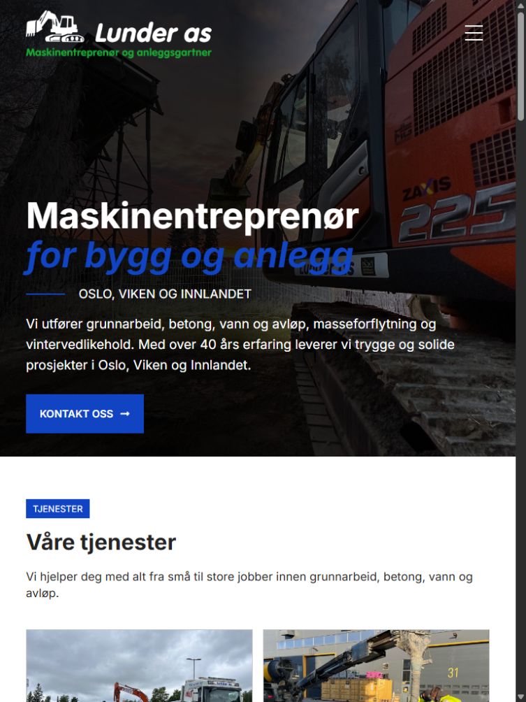Lunder AS: skjermbilde av nettsiden på nettbrett