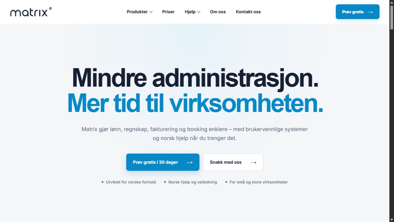 Matrix Systemer AS: skjermbilde av nettsiden på datamaskin