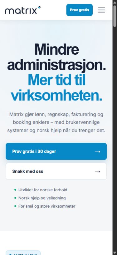 Matrix Systemer AS: skjermbilde av nettsiden på mobil