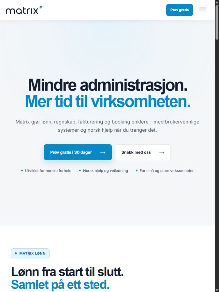 Matrix Systemer AS: skjermbilde av nettsiden på nettbrett