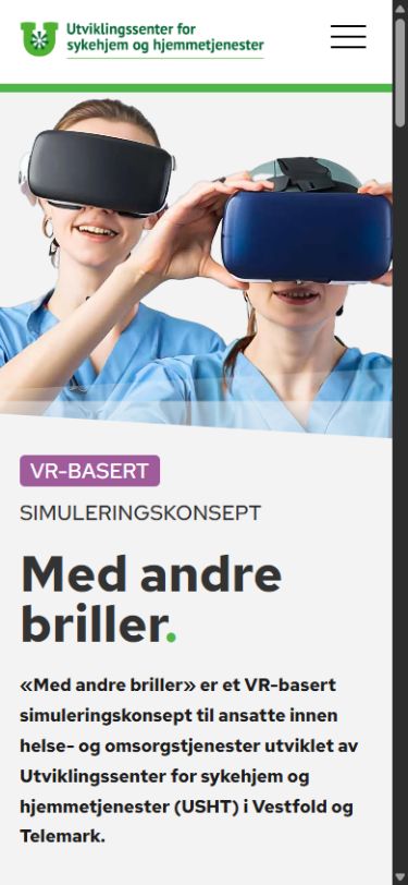 Med Andre Briller: skjermbilde av nettsiden på mobil